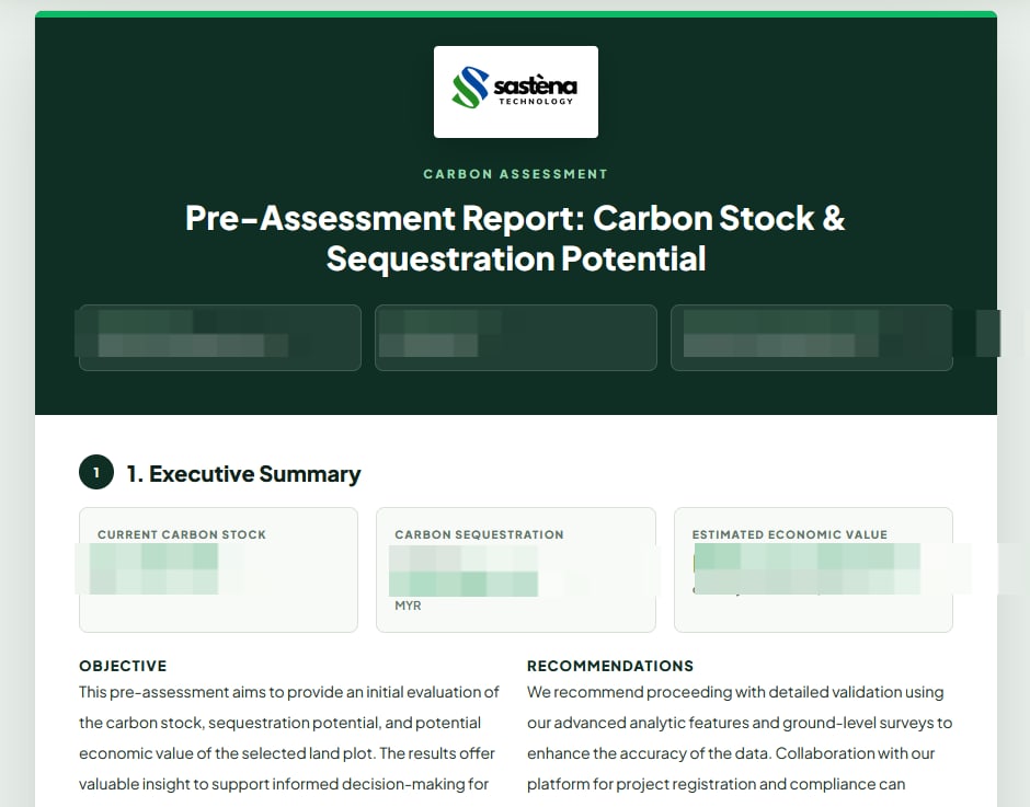 SastenaScreen pre-assessment carbon report